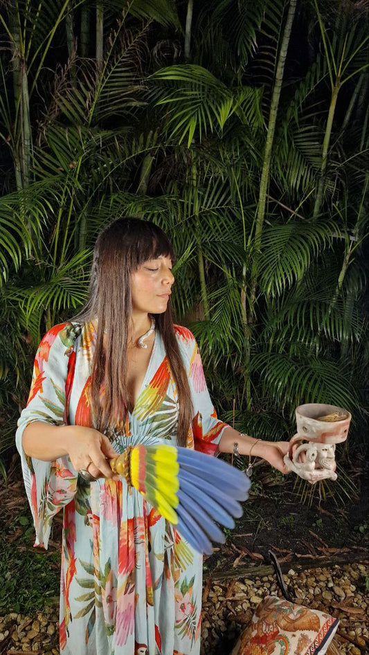 Macaw & Amazon Parrot Smudge Fan with Shiva Lingam Stone Handle