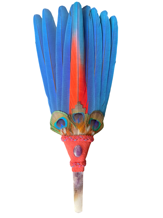 Macaw Smudge Fan with Amethyst Stone Handle