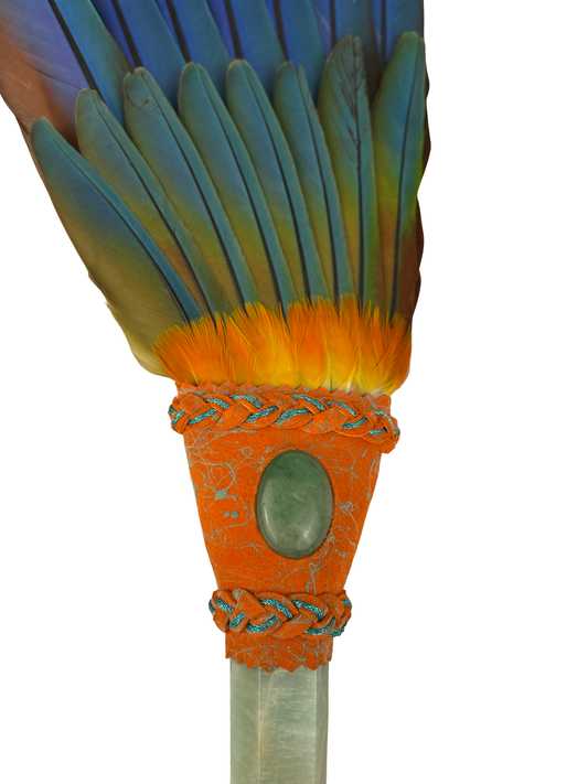Macaw Smudge Fan with Amazonite Stone Handle