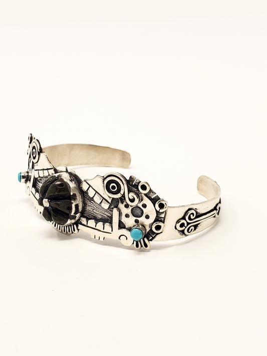 Miquiztli (Skulls) Peyote Silver Bracelet