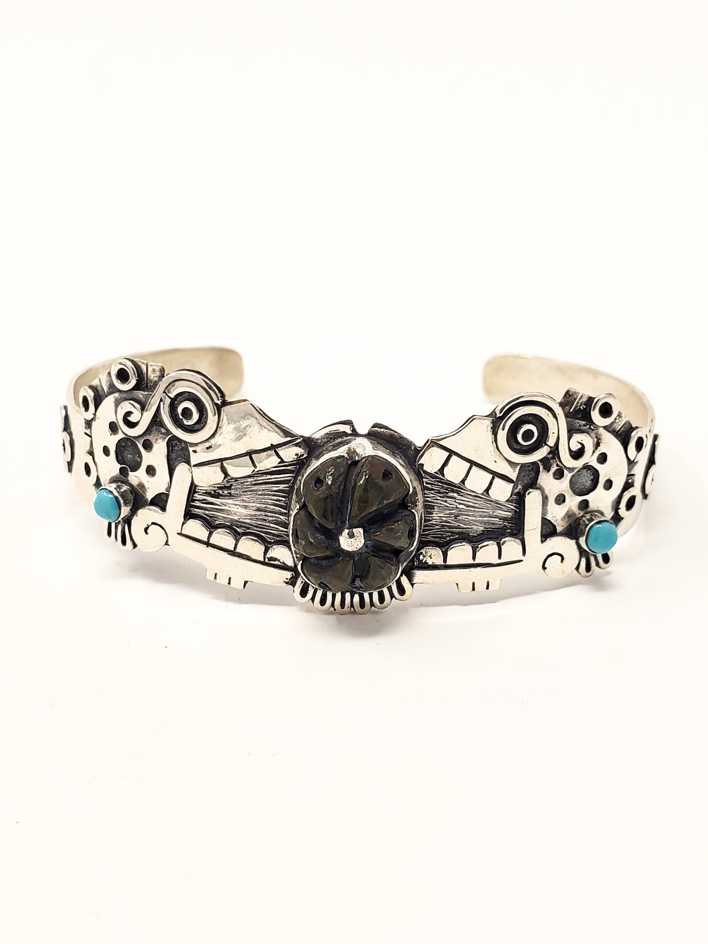 Miquiztli (Skulls) Peyote Silver Bracelet