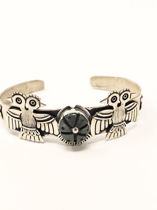 Aztec Eagles Peyote Silver Bracelet