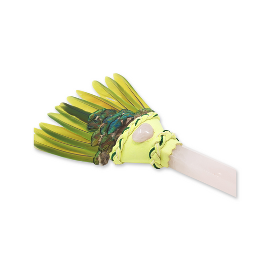 Parakeet & Peacock Smudge Fan with Quartz Handle