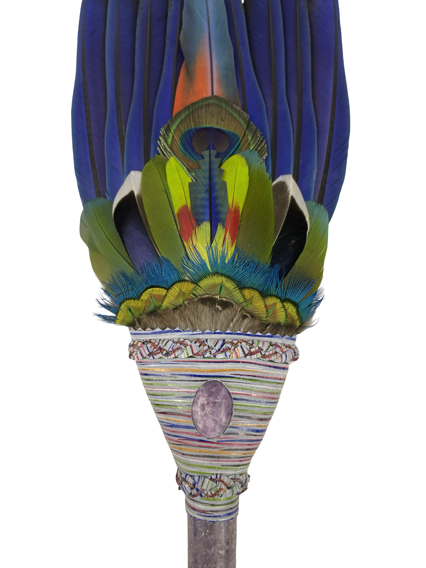 Macaw Smudge Fan with Lepidolite Stone Handle