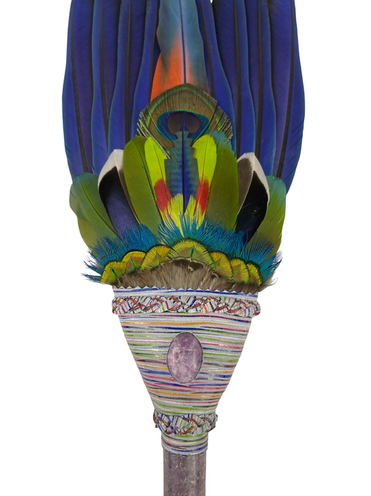 Macaw Smudge Fan with Lepidolite Stone Handle
