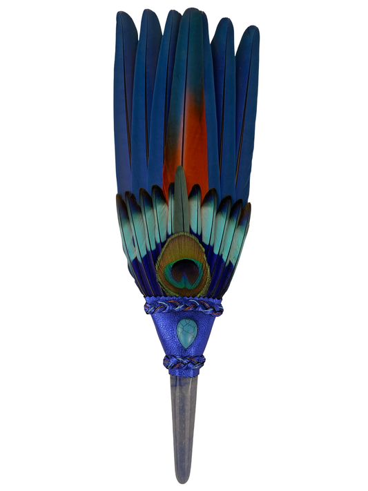 Macaw Smudge Fan with Blue Aventurine Stone Handle