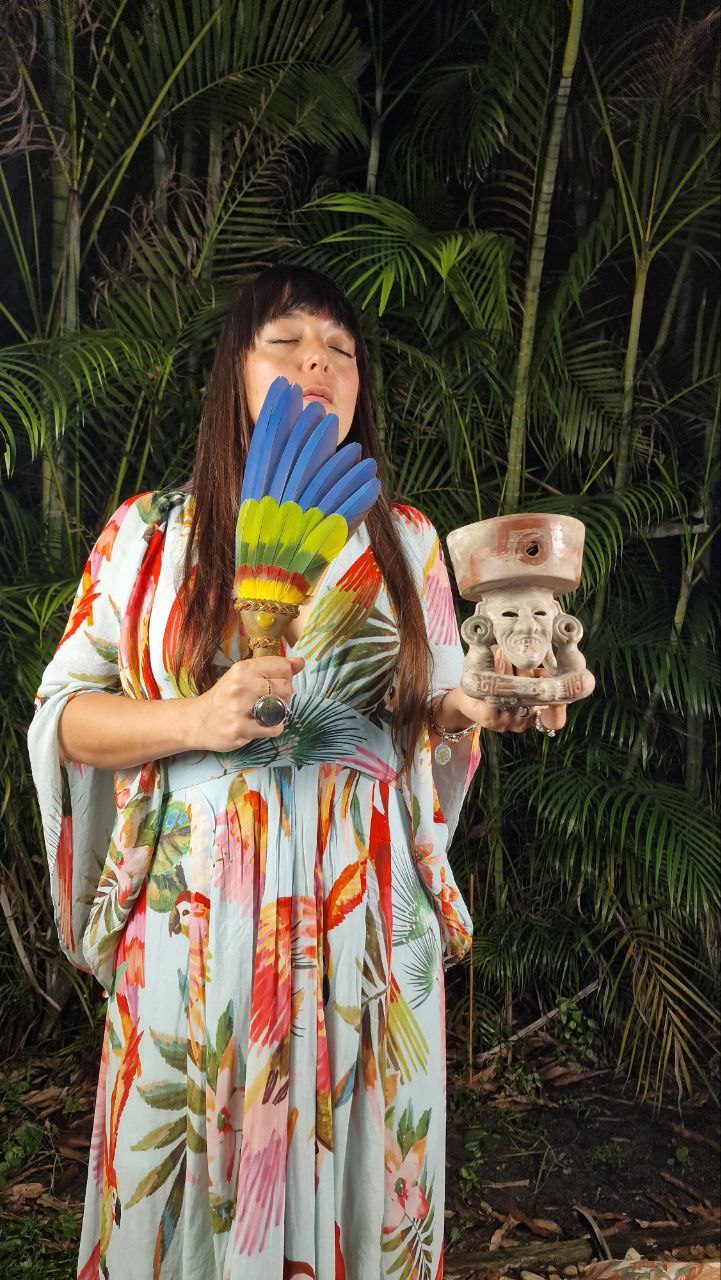 Macaw & Amazon Parrot Smudge Fan with Shiva Lingam Stone Handle