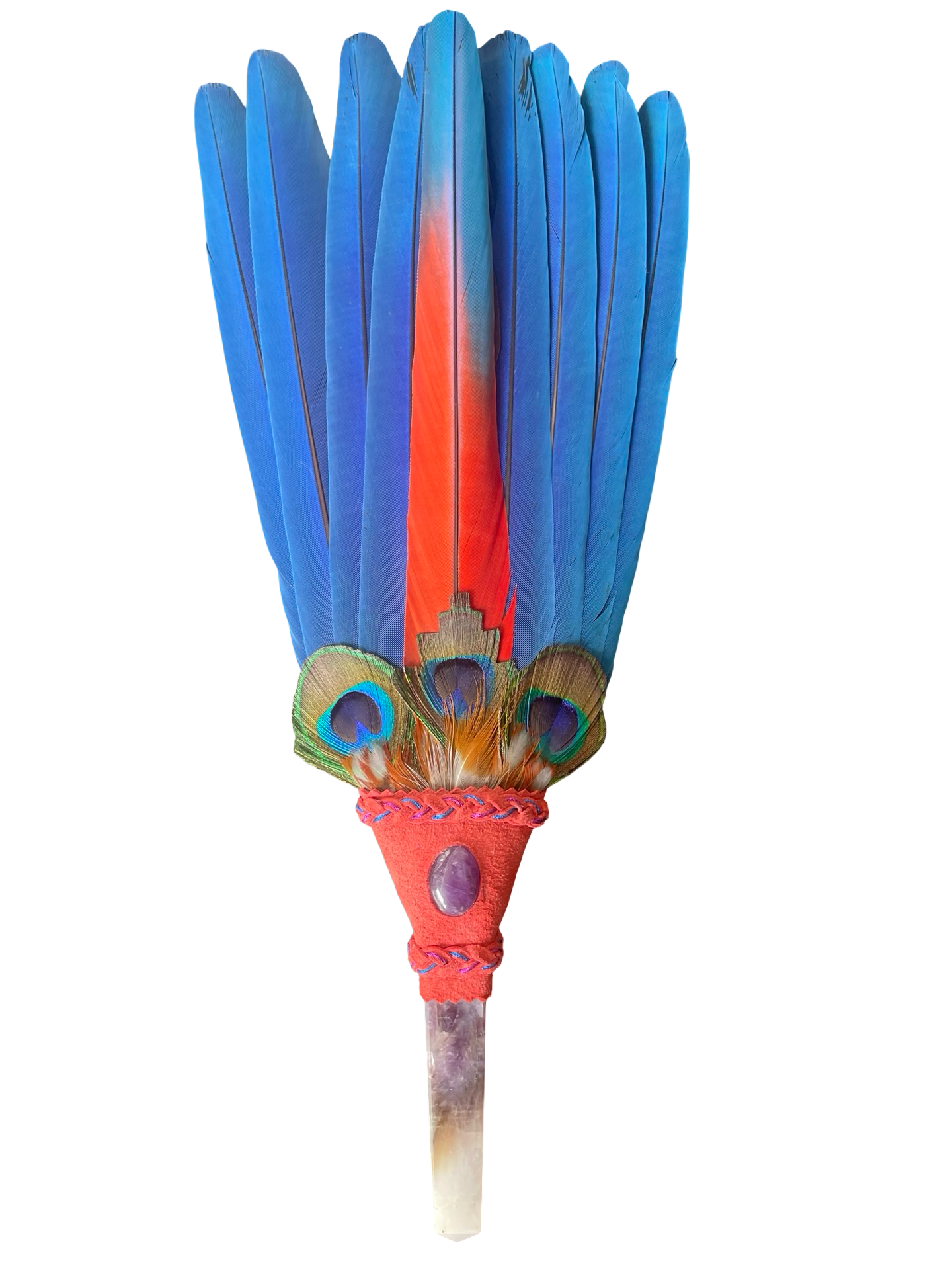 Macaw Smudge Fan with Amethyst Stone Handle