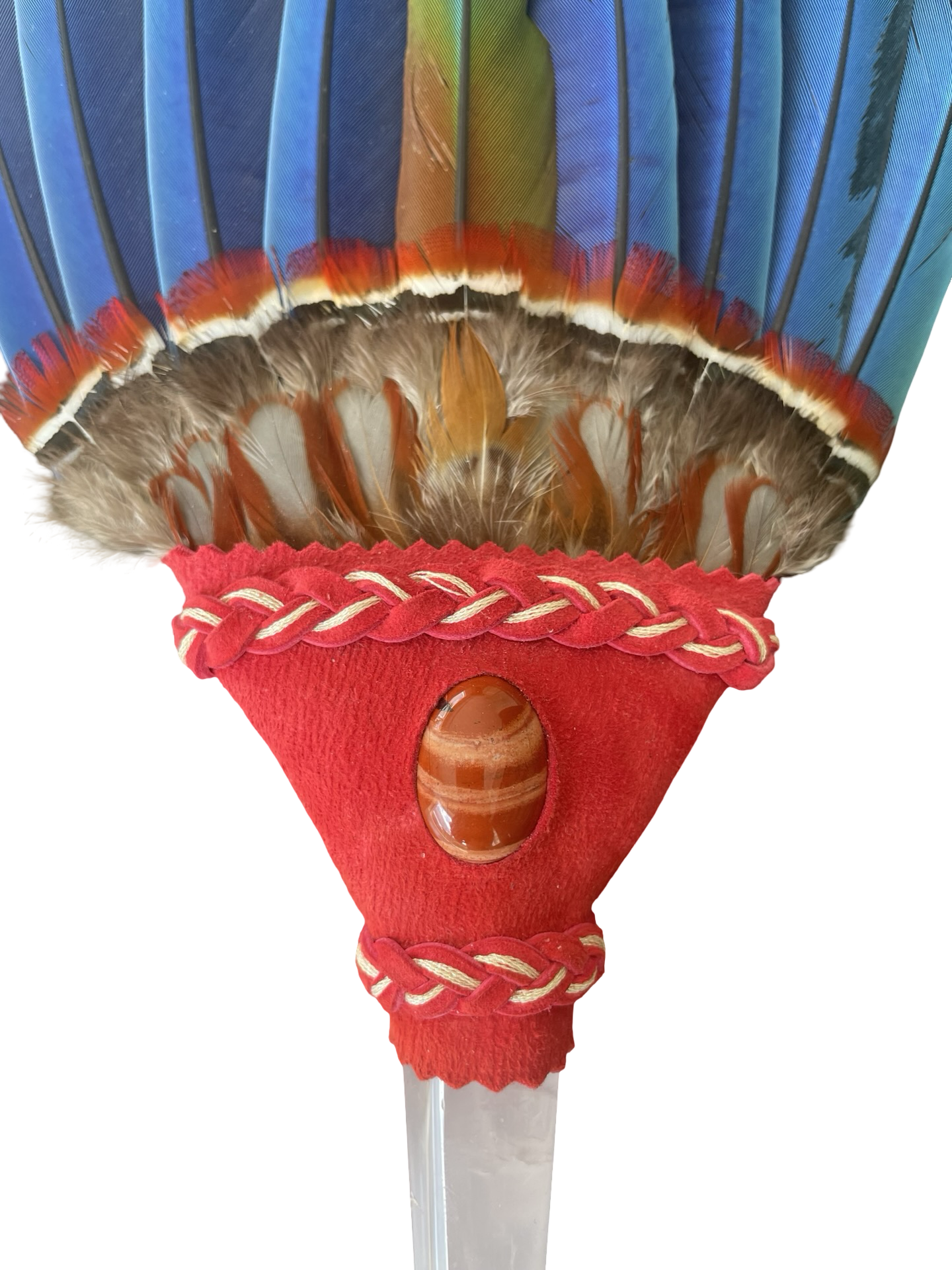 Macaw Smudge Fan with Stone Handle