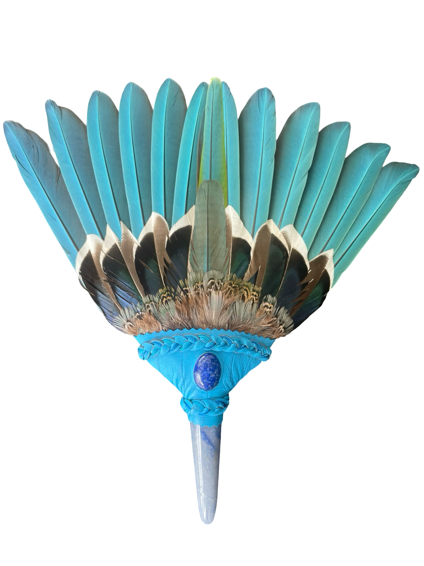 Macaw Smudge Fan with Blue Aventurine Stone Handle
