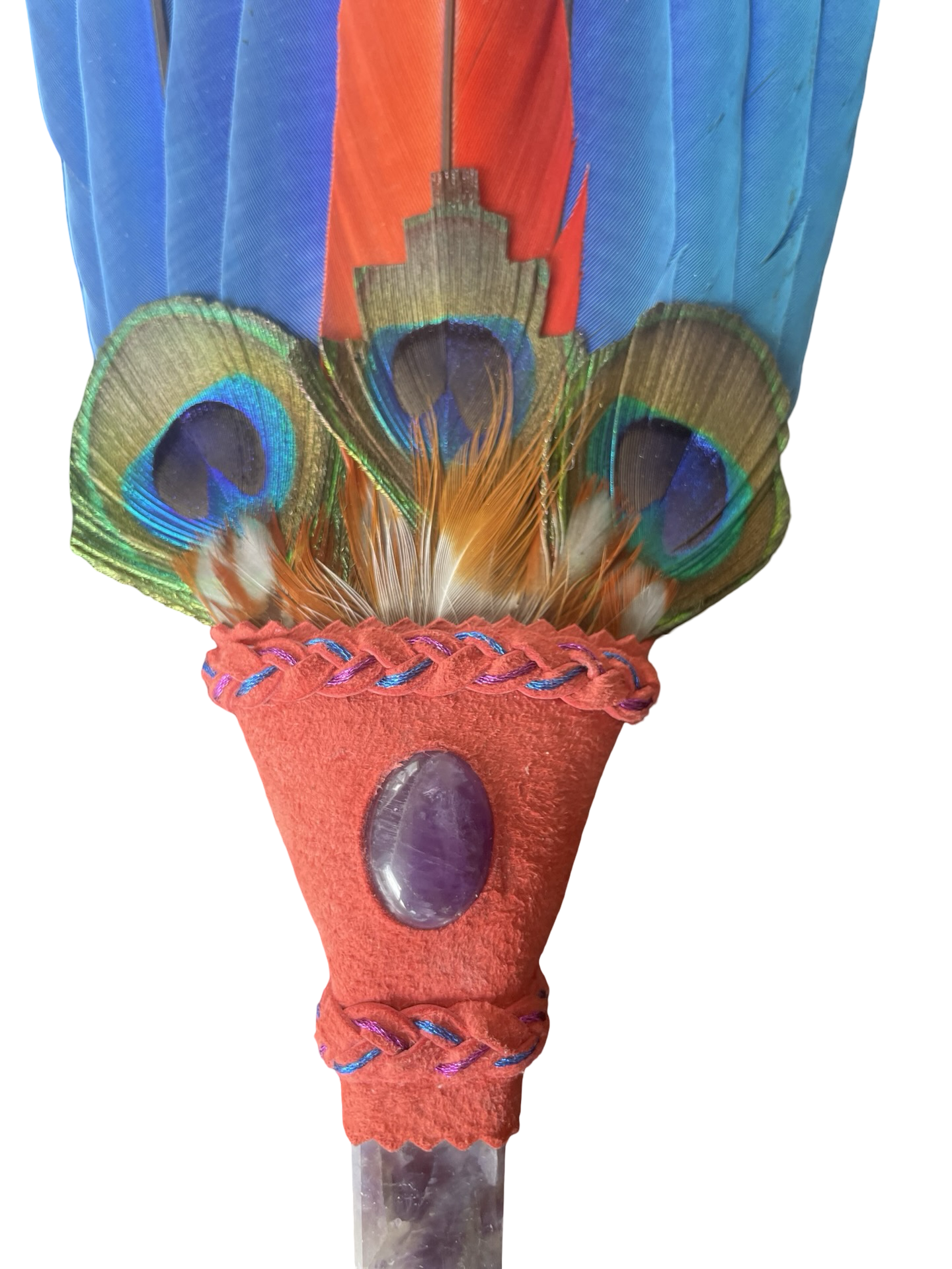 Macaw Smudge Fan with Amethyst Stone Handle