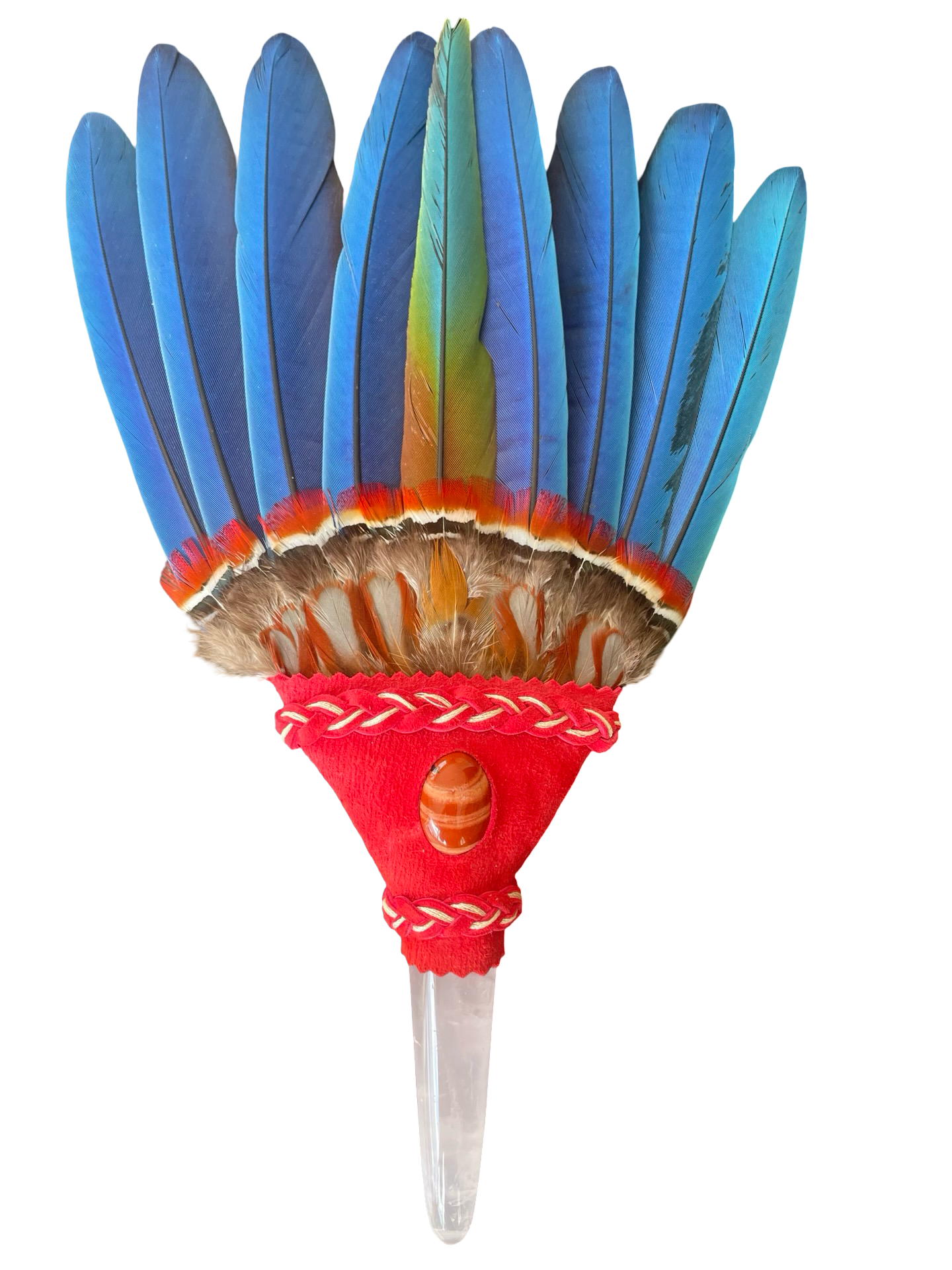 Macaw Smudge Fan with Stone Handle