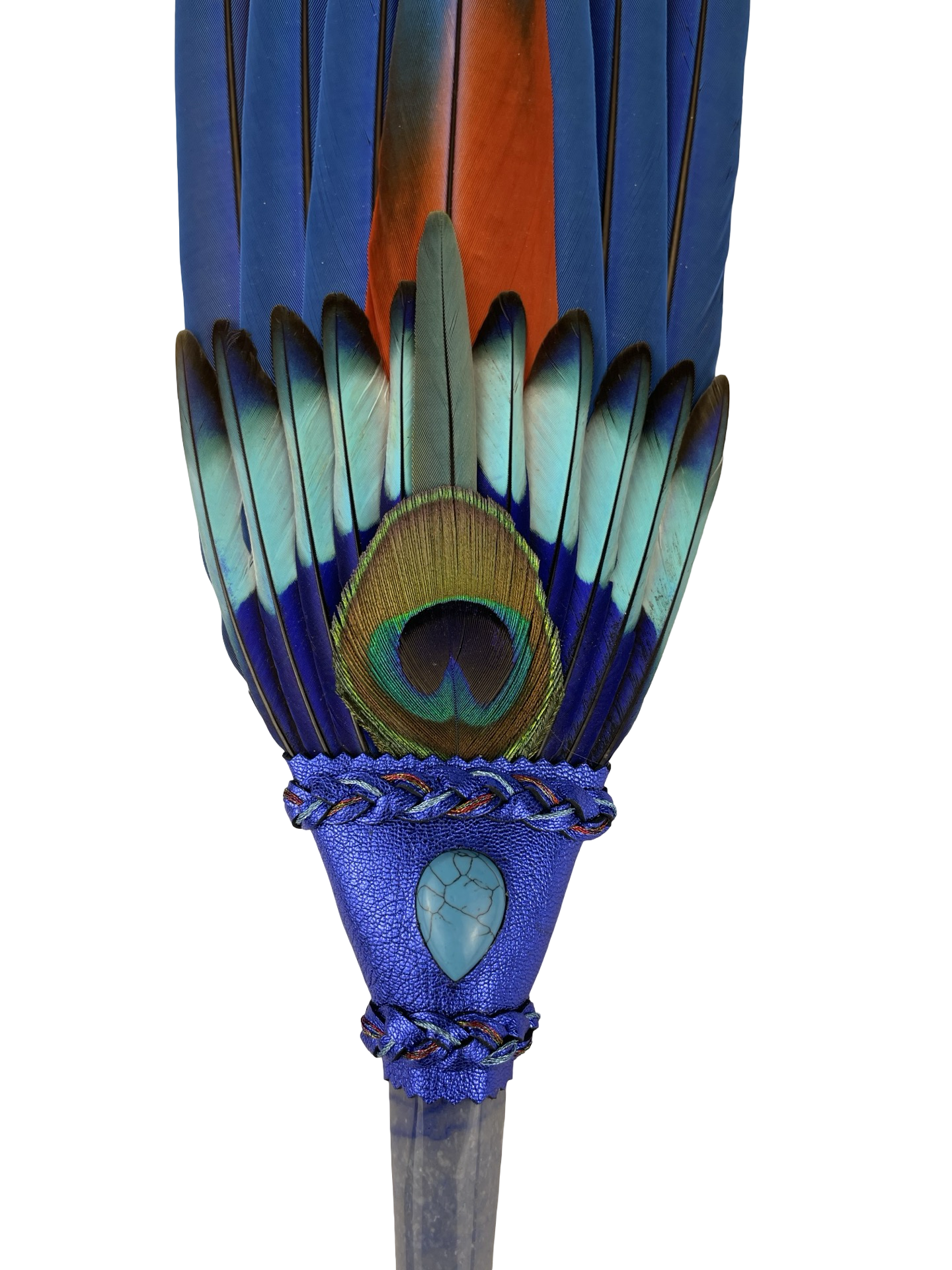 Macaw Smudge Fan with Blue Aventurine Stone Handle
