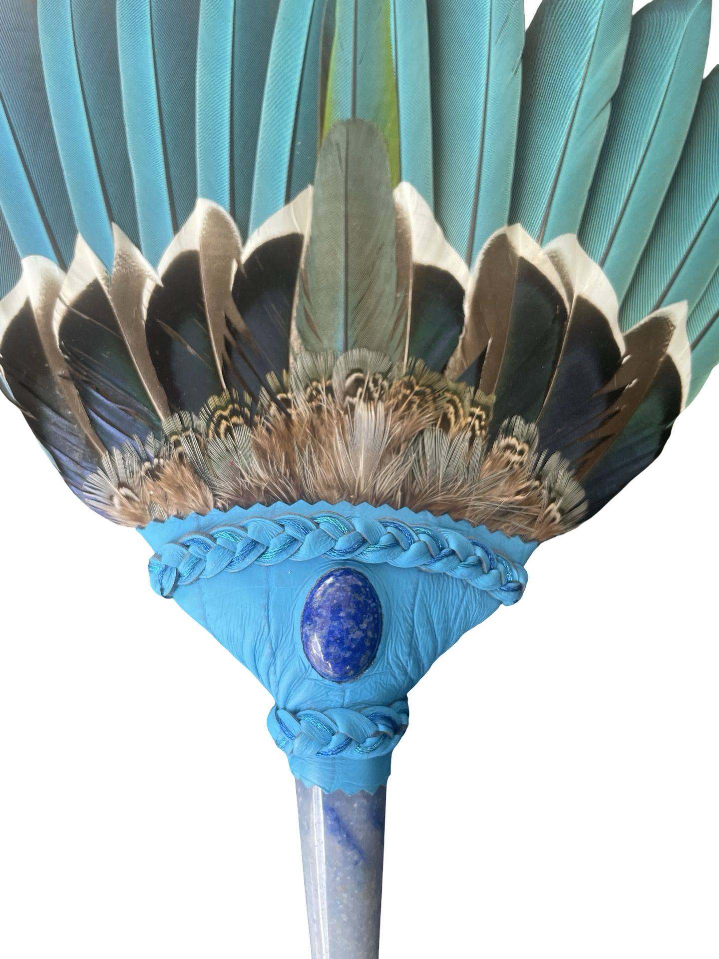 Macaw Smudge Fan with Blue Aventurine Stone Handle