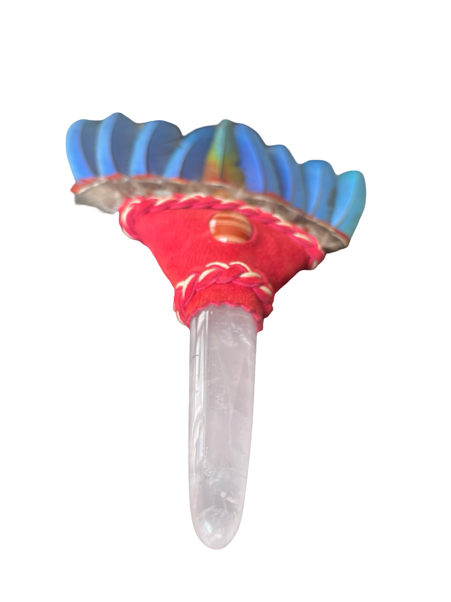 Macaw Smudge Fan with Stone Handle