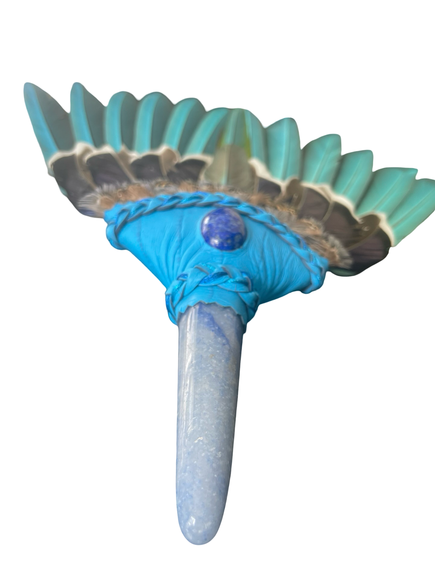 Macaw Smudge Fan with Blue Aventurine Stone Handle