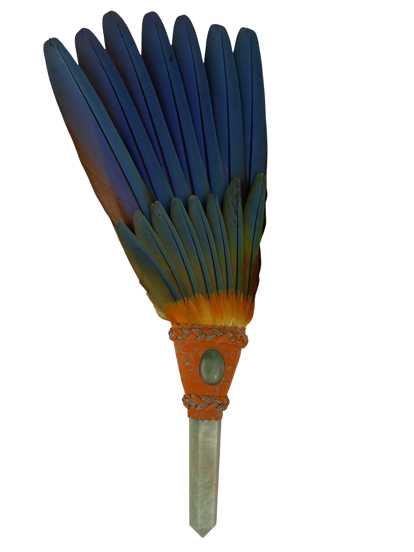 Macaw Smudge Fan with Amazonite Stone Handle