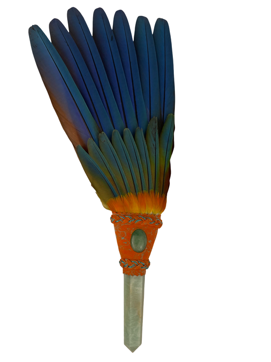 Macaw Smudge Fan with Amazonite Stone Handle