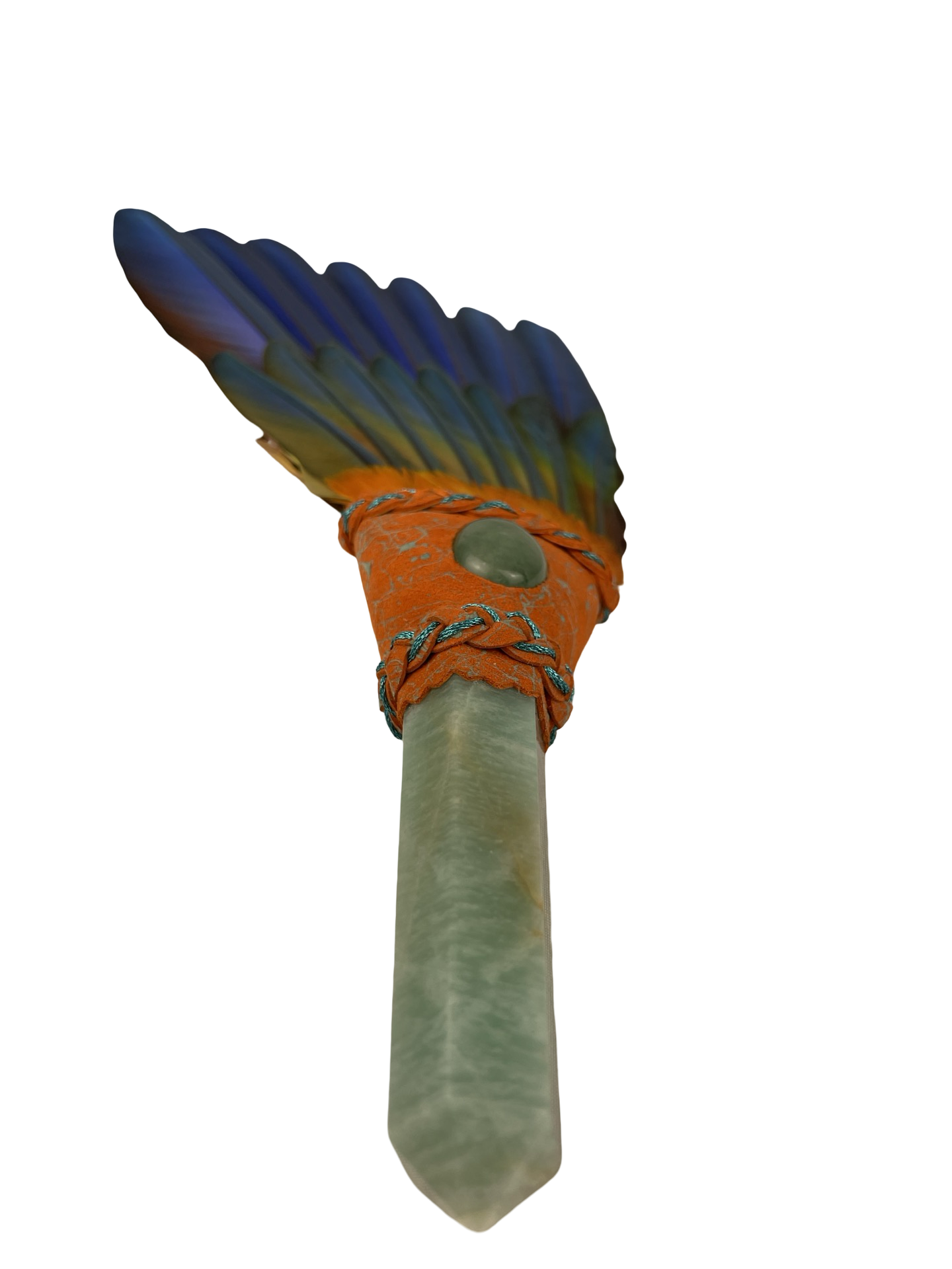 Macaw Smudge Fan with Amazonite Stone Handle