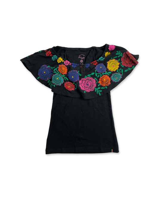 Flower Huipil Women's Top, Black