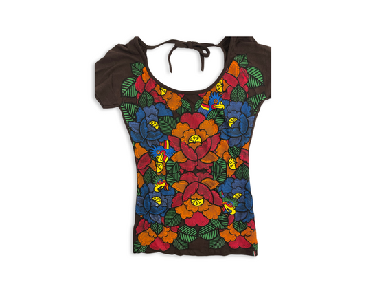 Parrot Flower Women's Short Sleeve Top, Brown