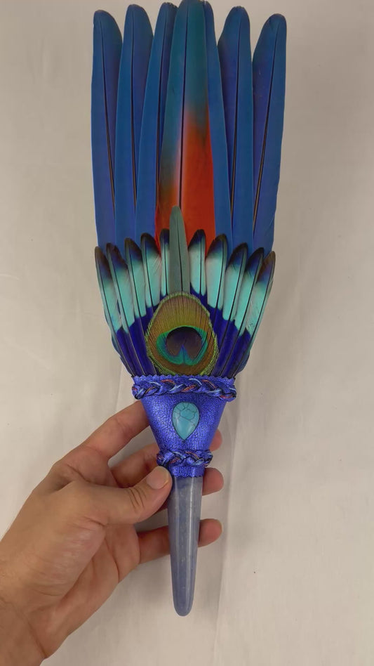 Macaw Smudge Fan with Blue Aventurine Stone Handle