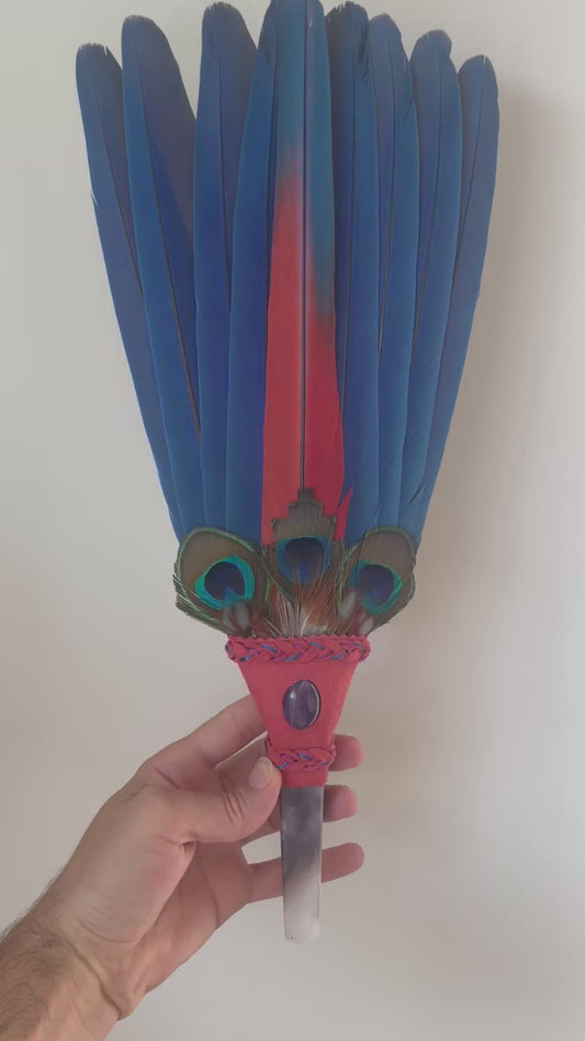 Macaw Smudge Fan with Amethyst Stone Handle