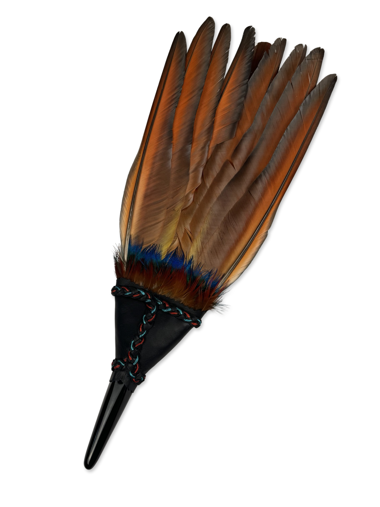 Macaw & Blue Indian Roller Smudge Fan with Black Obsidian Handle