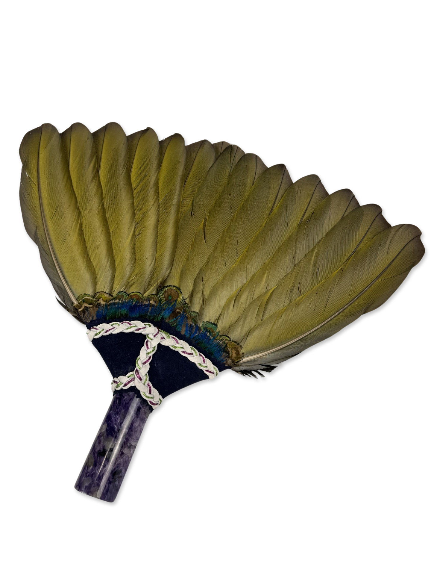 Macaw Smudge Fan with Charoite Jade Stone Handle