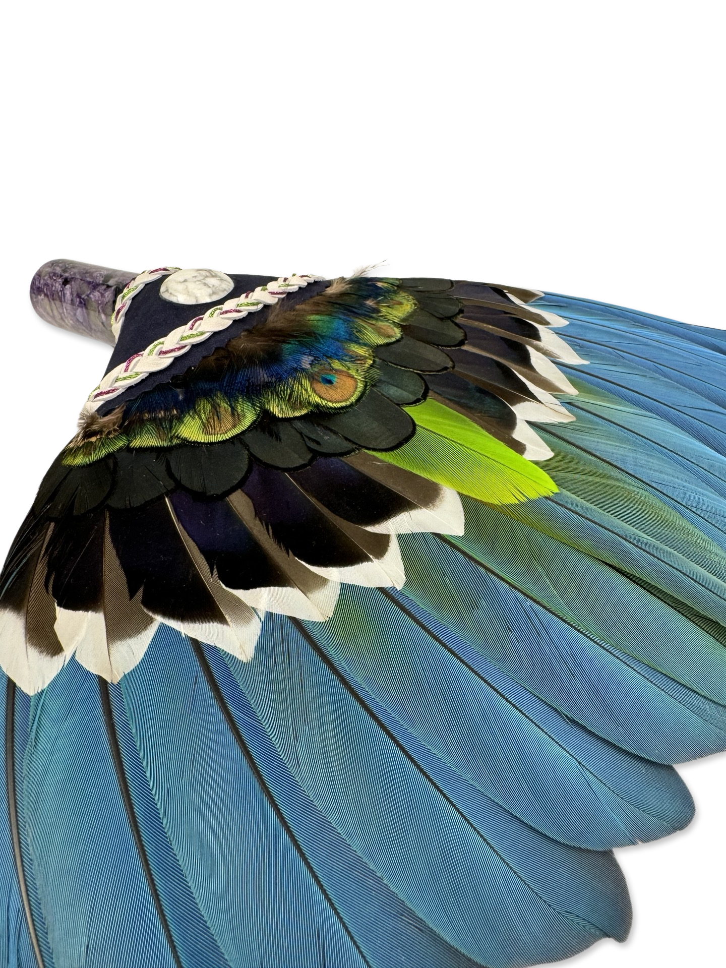 Macaw Smudge Fan with Charoite Jade Stone Handle