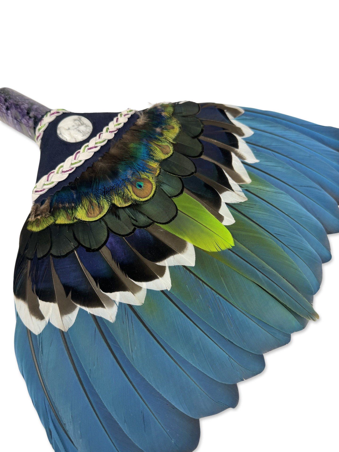 Macaw Smudge Fan with Charoite Jade Stone Handle