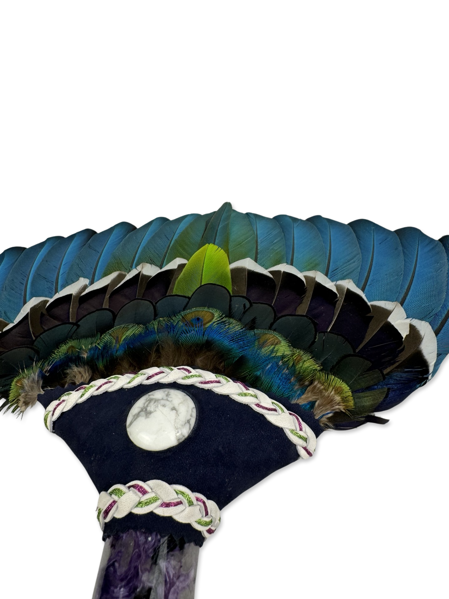 Macaw Smudge Fan with Charoite Jade Stone Handle