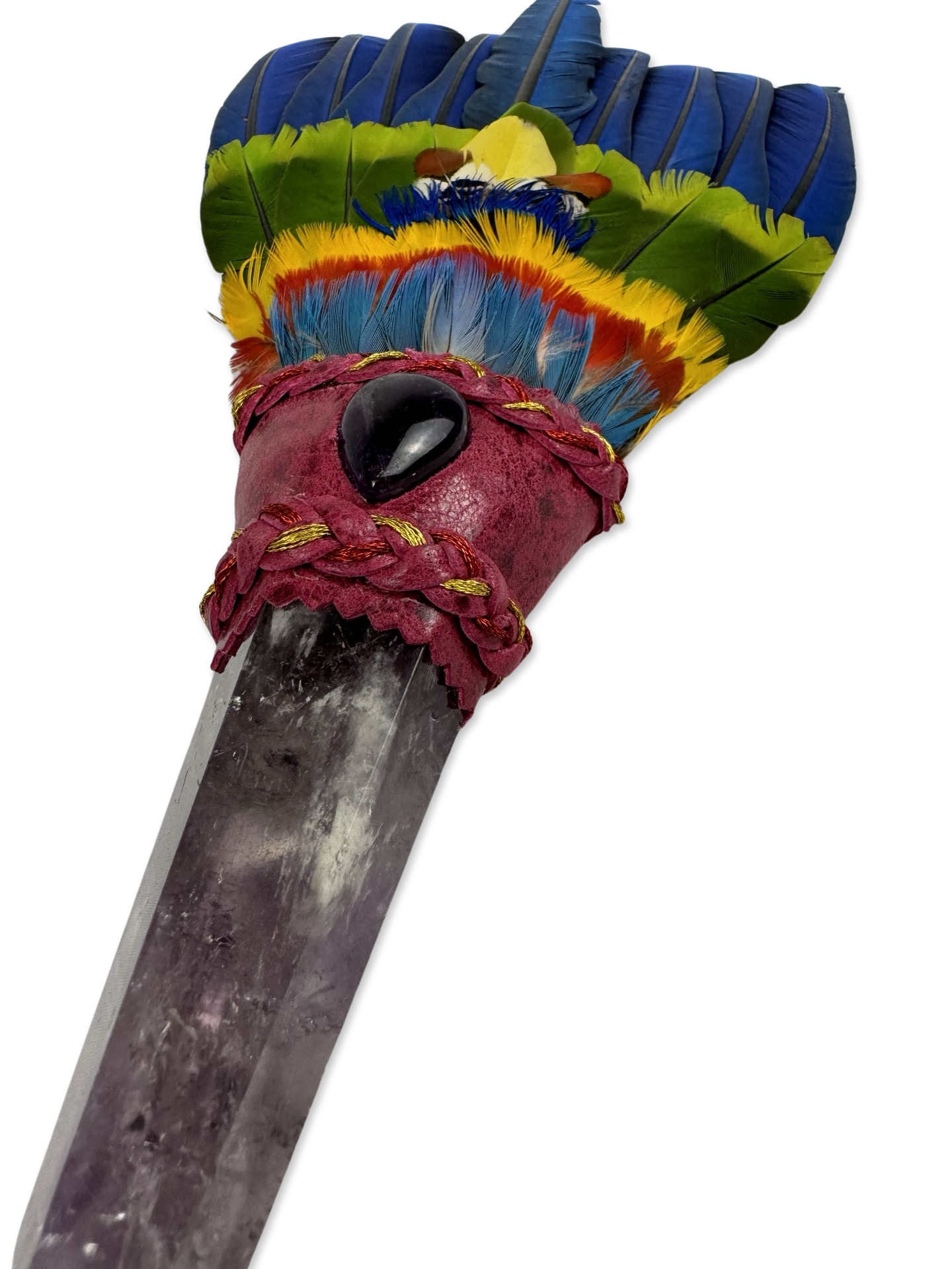 Macaw Smudge Fan with Amethyst Crystal Handle