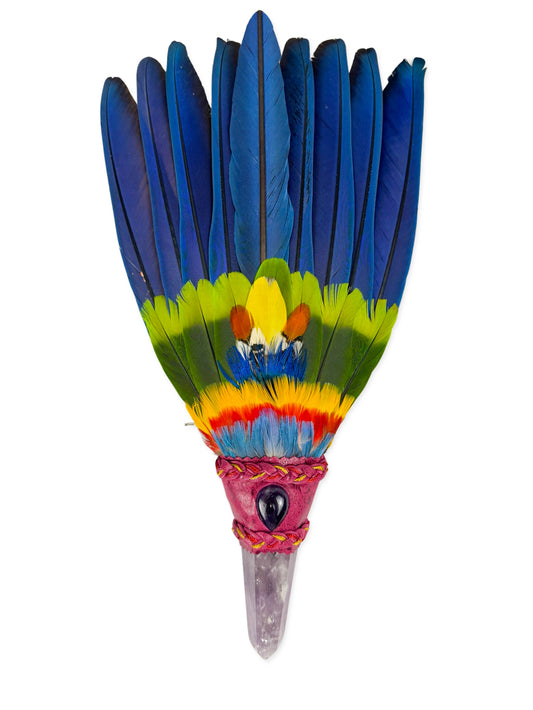 Macaw Smudge Fan with Amethyst Crystal Handle