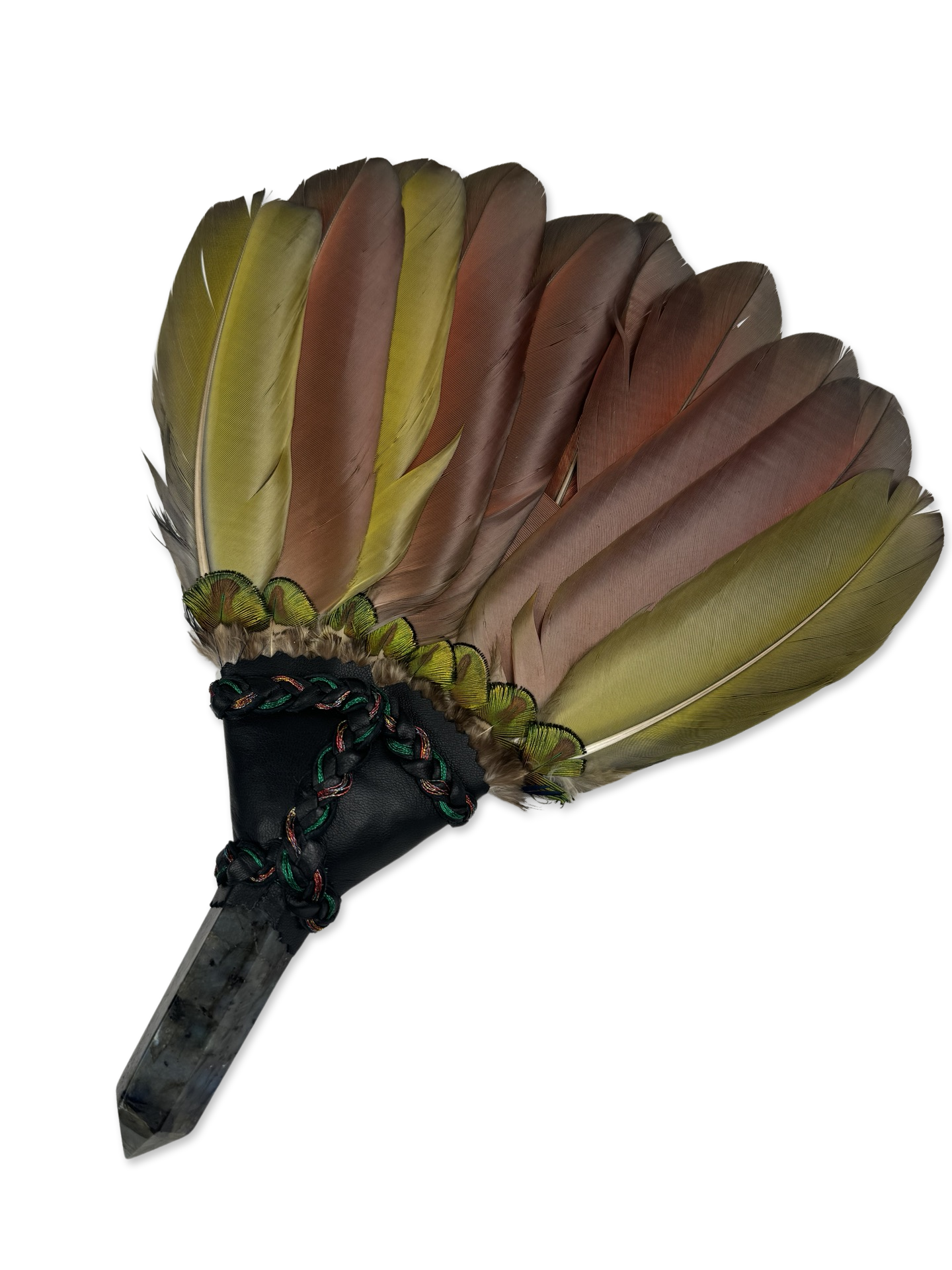 Macaw Smudge Fan with Labradorite Stone Handle