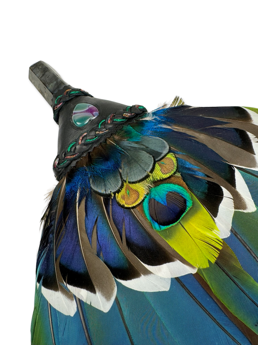 Macaw Smudge Fan with Labradorite Stone Handle