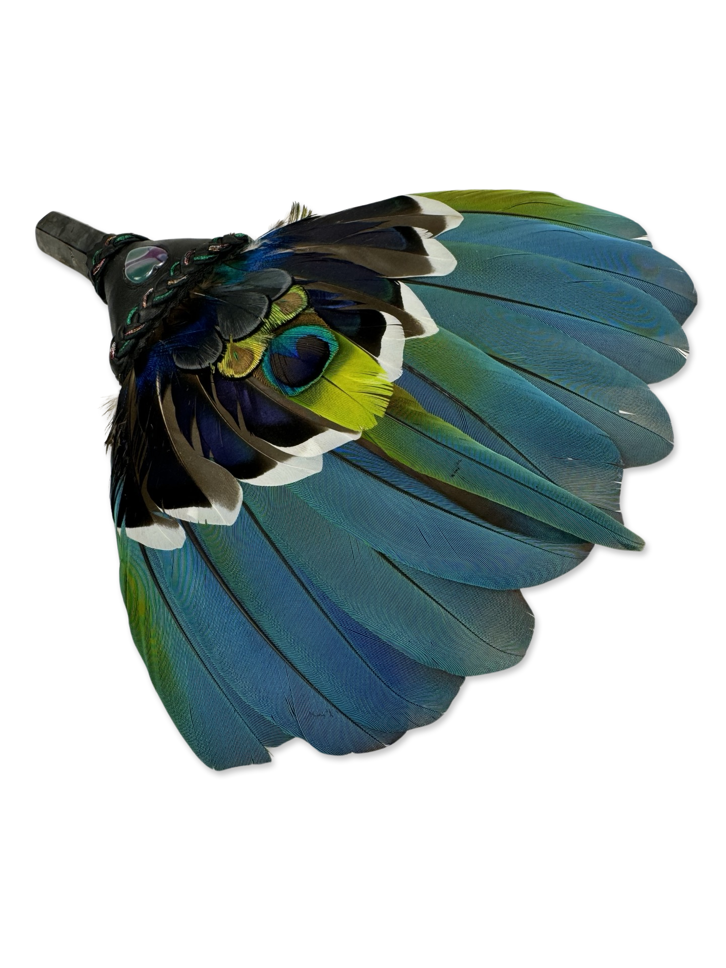 Macaw Smudge Fan with Labradorite Stone Handle