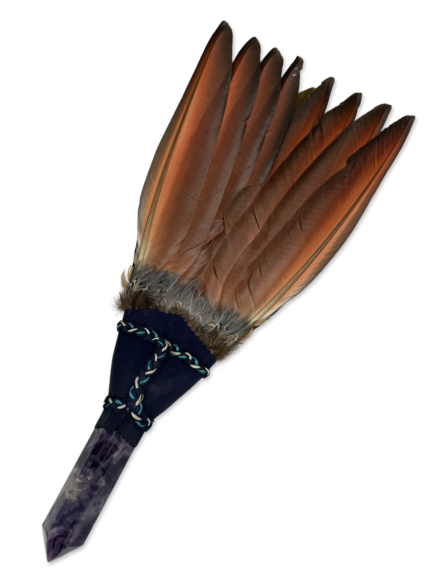 Macaw Smudge Fan with Amethyst Crystal Handle