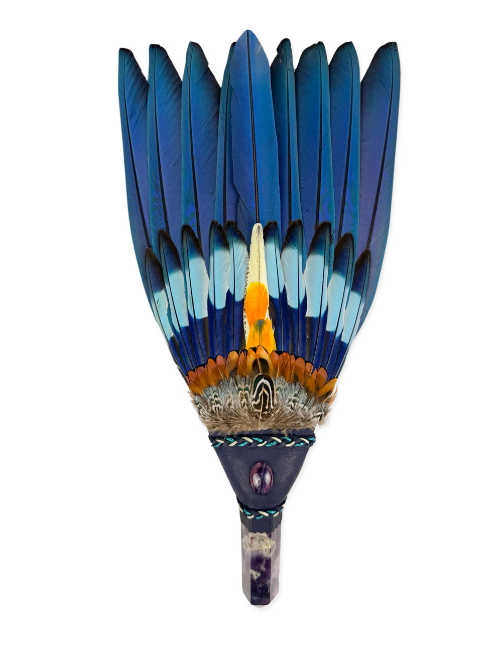 Macaw Smudge Fan with Amethyst Crystal Handle