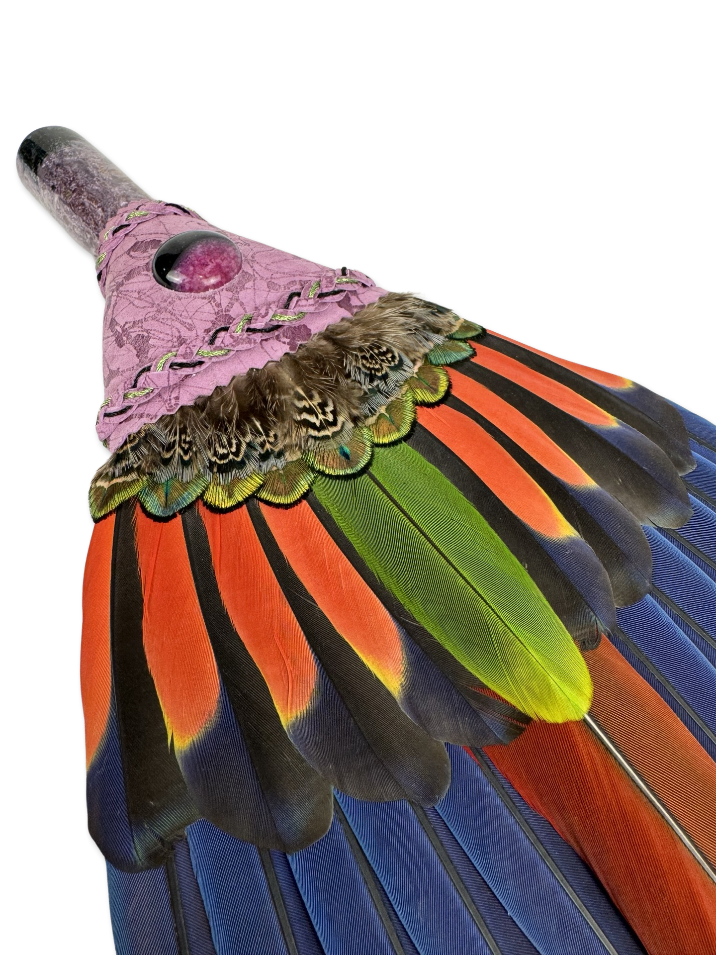 Macaw & Amazon Parrot Smudge Fan with Crystal Handle