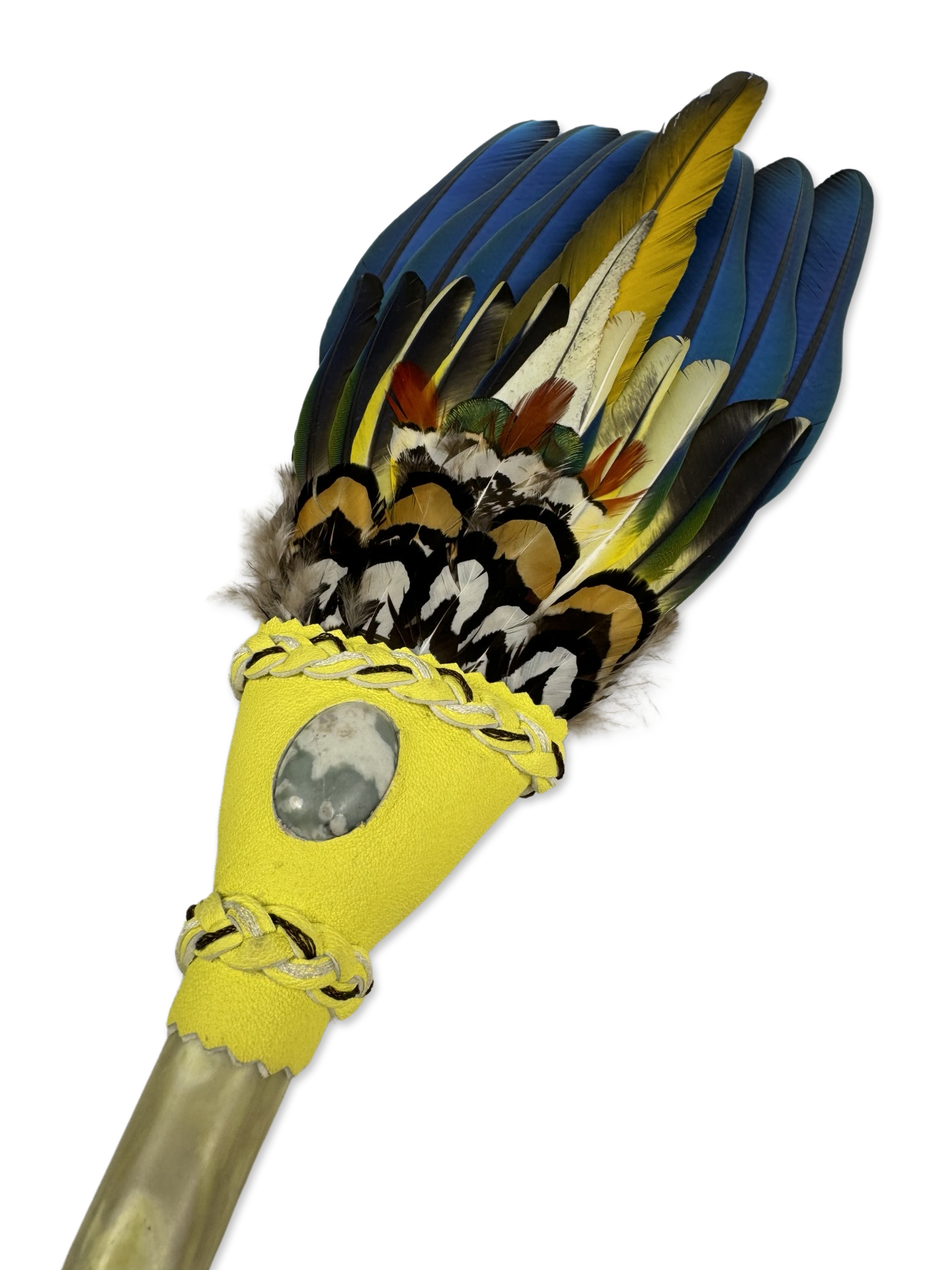 Macaw Smudge Fan with Serpentine Stone Handle