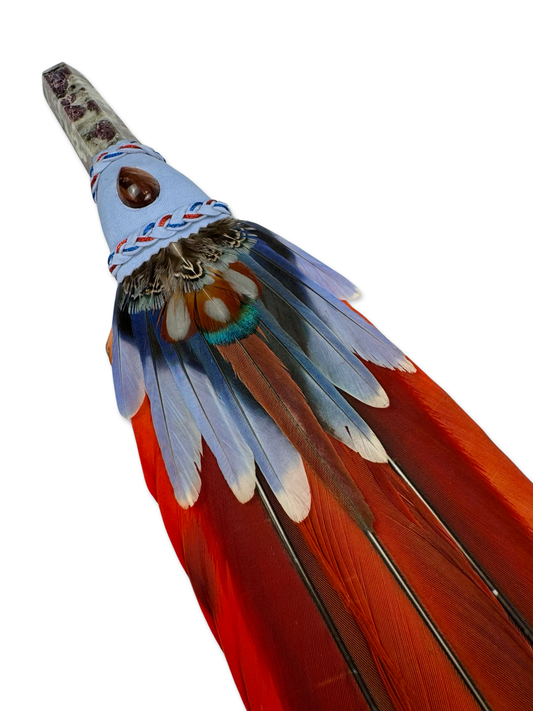 Macaw & Parrot Smudge Fan with a Lithia Tourmaline Handle