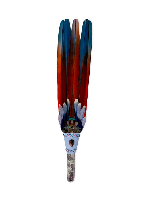Macaw & Parrot Smudge Fan with a Lithia Tourmaline Handle