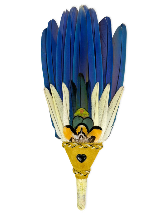 Macaw & Cockatiel Smudge Fan with Serpentine Stone Handle