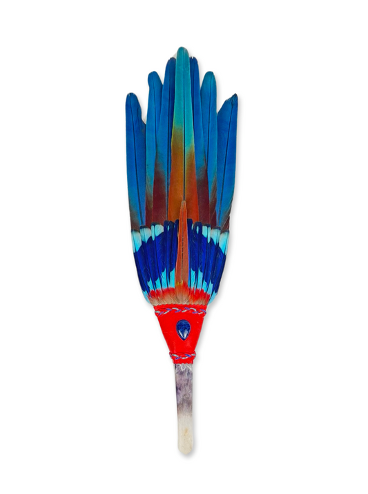 Macaw & Blue Indian Roller Smudge Fan with Amethyst Crystal Handle