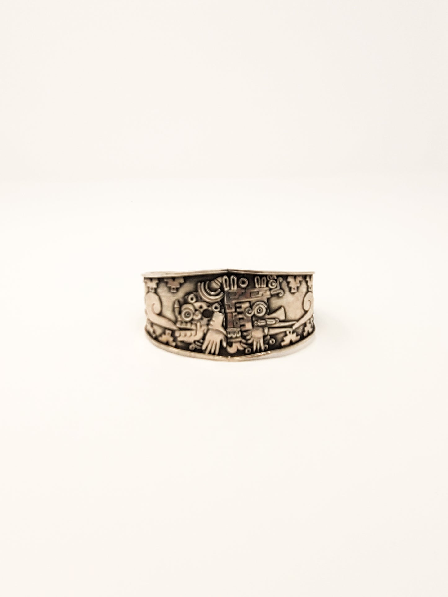 Miquiztli & Quetzalcoatl Duality Silver Cuff Bracelet