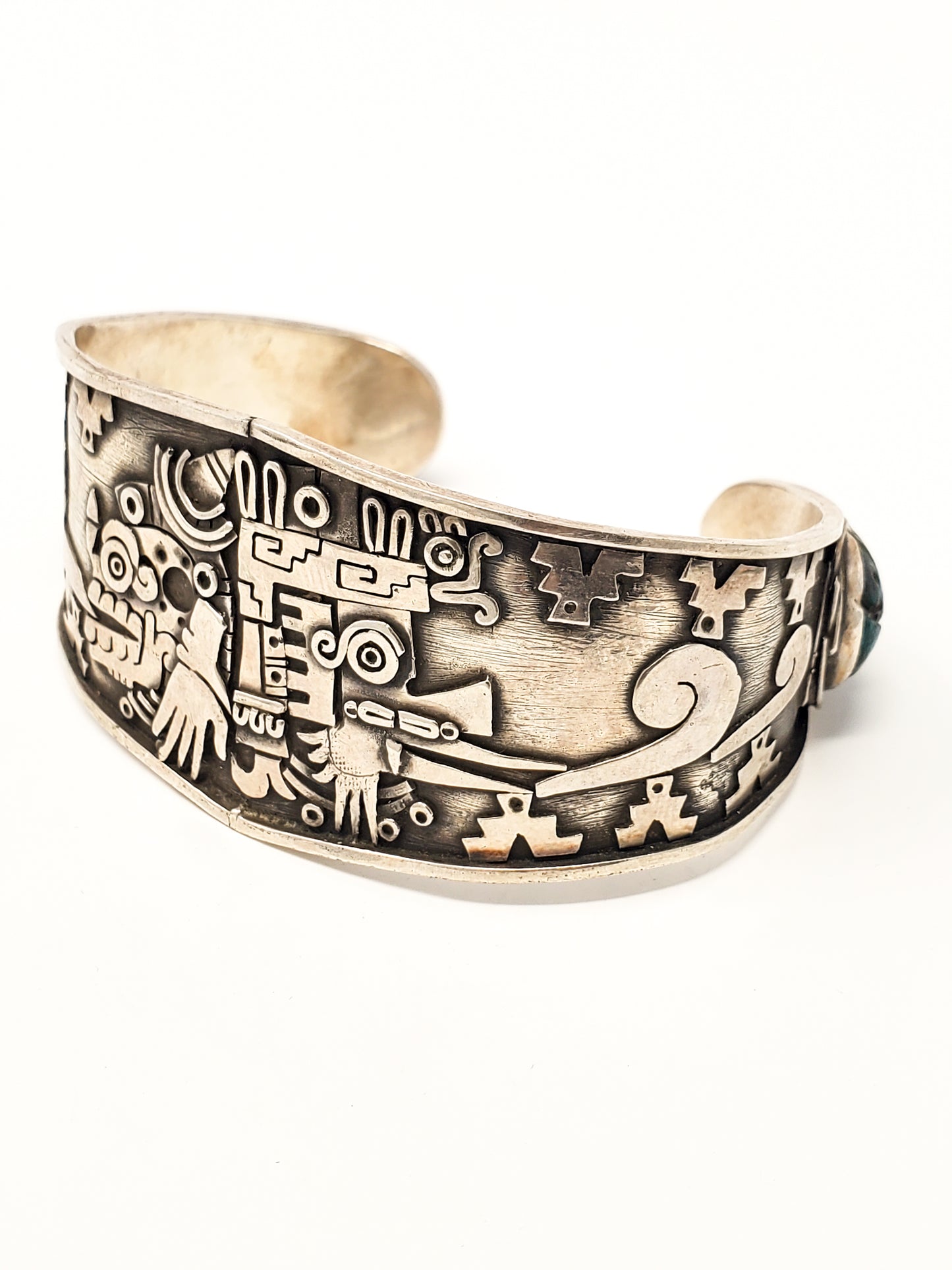 Miquiztli & Quetzalcoatl Duality Silver Cuff Bracelet