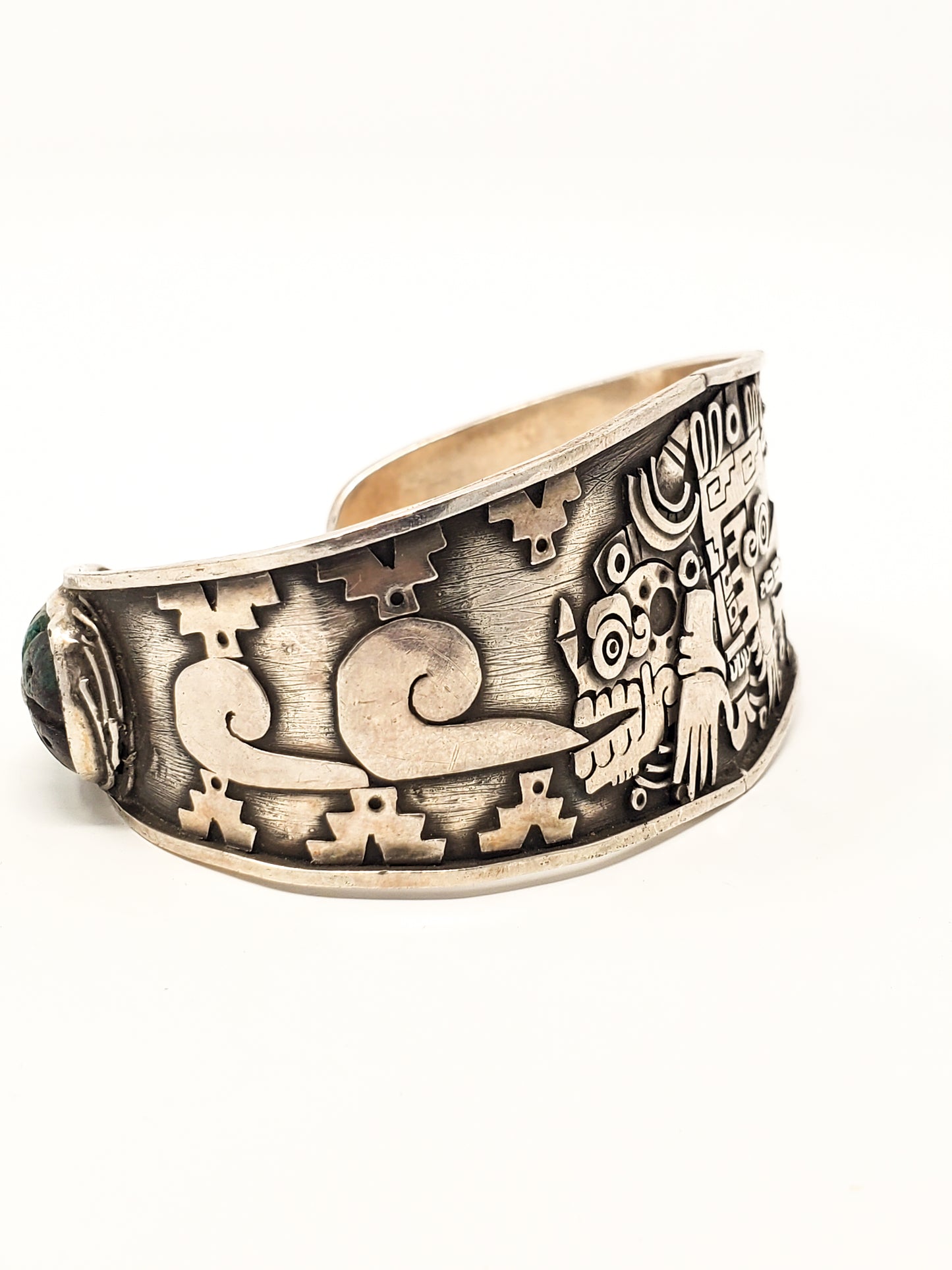 Miquiztli & Quetzalcoatl Duality Silver Cuff Bracelet