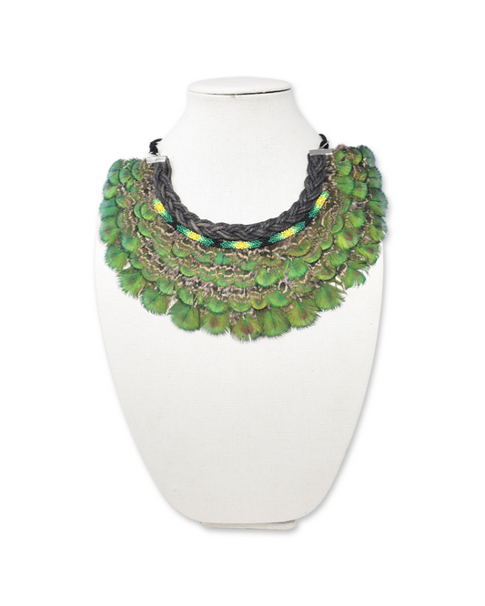 Green Peacock Feathered Necklace