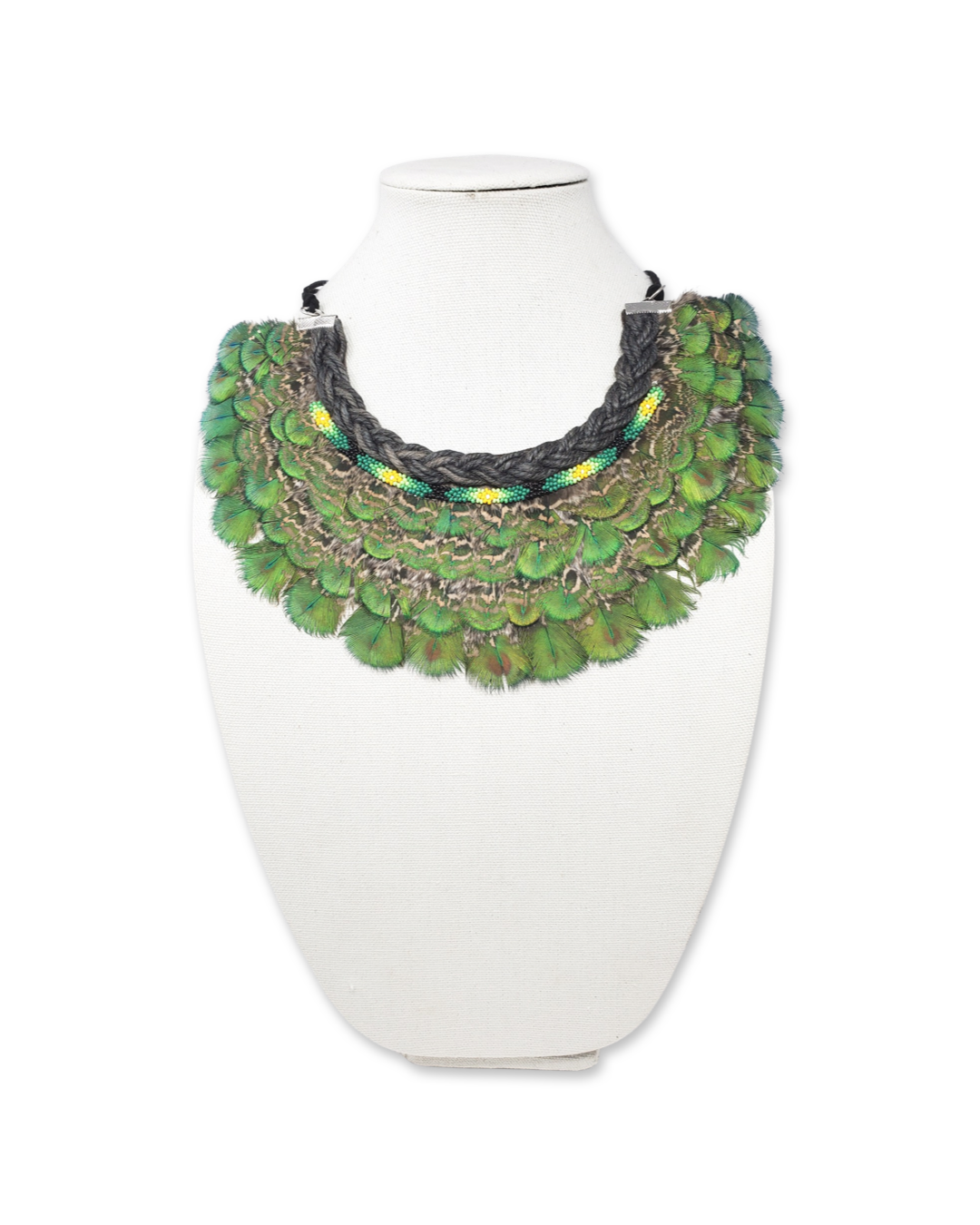 Green Peacock Feathered Necklace